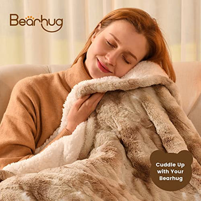 Bearhug Electric Blanket Throw Size, 50" x 60" Heated Blanket with 6 Heating Levels & 4H Auto Shut-Off, Machine Washable Soft Velvet to Sherpa Reversible Heated Throw for Office, Couch and Sofa - color: Champagne-faux Fur & Sherpa, size: Throw 50" × 60"