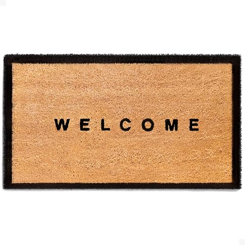 Door Mat – Coir Doormat for Outdoor Entrance, Durable Welcome Mat with Non-Slip Backing, Perfect for Front Door and Entryway - Outdoor/Indoor - Welcome w/Border - 17" x 30" - color: Welcome W/ Border