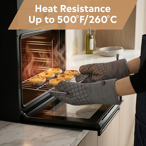 Pot Holders Set, 6 Piece Kitchen Oven Mitts & Towels Set | 2 Pot Holders, 2 Oven Mitts, 2 Dish Towels, Heat Resistant up to 500°F, Ideal for Cooking & Baking - color: 2 Pot Holders, 2 Mitts, 2 Towels