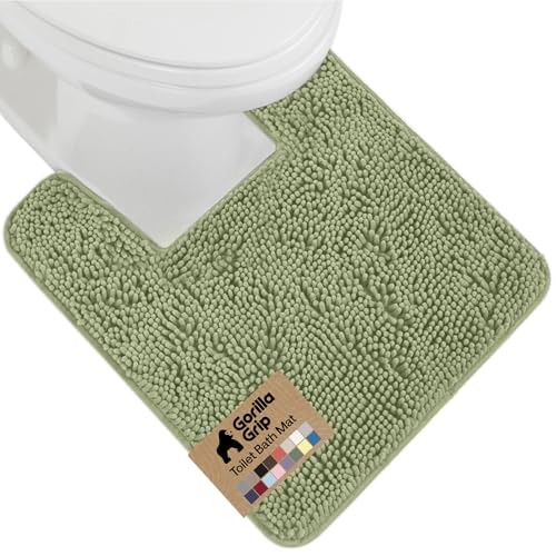 GORILLA GRIP Plush Absorbent Shaggy Chenille Bath Rug Mat for Square Toilet Base with Rubber Backing, Machine Washable Rugs, Soft Microfiber Contour Mats for Toilets, Bathroom Decor, Sage - color: Sage, size: 24" X 19" Square Contour