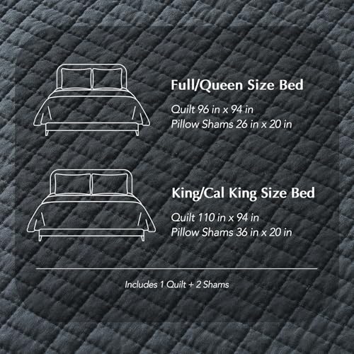 100% Cotton Modern Grid Stitch Quilt Set King Size, Midnight Blue | Pre-Washed Cotton Coverlet Bedspread, Oversized Lightweight 3-Piece Bedding Set for All Season, with 2 Pillow Shams - color: Midnight Blue, size: King (110" X 94")