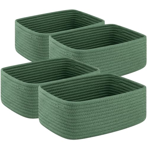 OIASKET 4 Pack Small Storage Shelf Baskets for Organizing, Mini Woven Rope Storage Bins for Towels, Cute Decorative Closet Organizer，Baby Nursery, Gift Empty Baskets -11.81''Lx7.87''Wx4.72''H-Green - color: Green, size: 11.81"Lx7.87"Wx4.72"H