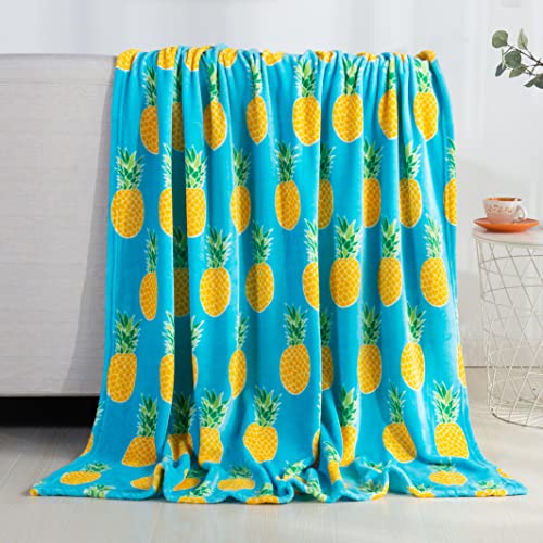 Elegant Comfort Luxury Velvet Super Soft Christmas Prints Fleece Blanket-Holiday Theme Home Décor Fuzzy Warm and Cozy Throws for Winter Bedding, Couch and Gift, 50 x 60 inch, Pineapple - color: Pineapple, size: 50 in x 60 in