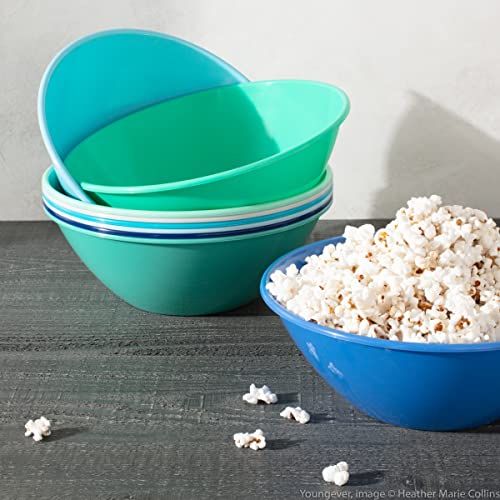 Youngever 10 inch 100 Ounce Plastic Mixing and Serving Bowls, Popcorn Bowls, Salad Bowls, Chip and Dip Serving Bowls, Set of 9 (Coastal) - color: Coastal