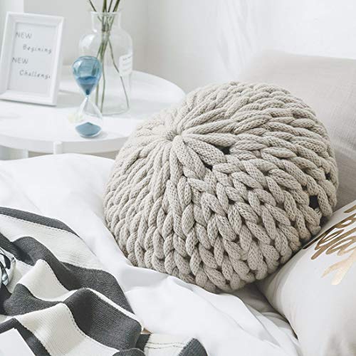 vctops Chunky Knit Round Shaped Throw Pillows with Insert Super Soft Cozy Decorative Handmade Cushions (Grey, Diameter 16") - color: Grey, style: Diameter 16Inch