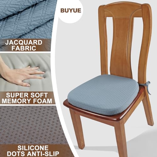 BUYUE Luxury 100% Pure Memory Foam Chair Cushion 1 Pack, Jacquard 16" U-Shape Comfortable Dining Chair Pad, Removable Slip Resistant Kitchen Chair Seat Cushion, (1 Piece, Sky Blue) - color: Sky Blue