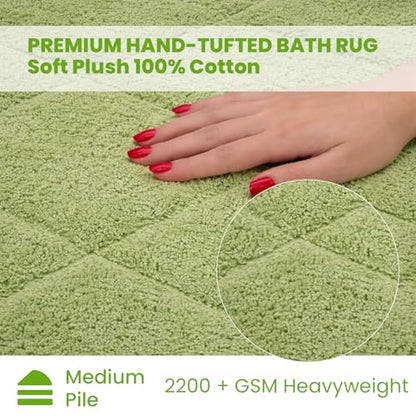 C23 20"x32" 100% Cotton Washable Bath Mat - 210 GSF Non-Slip Rug, Sage - color: Sage