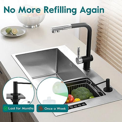 Upgraded Matte Black Soap Dispenser for Kitchen Sink, Stainless Steel Countertop Pump, Built in Sink Soap Dispenser with 47" Extension Tube kit - color: Matte Black