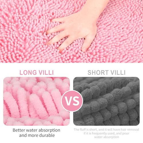 Bathroom Rugs Sets 2 Piece Washable, Luxury ，Chenille Bath Mat Set, Soft Plush Anti-Slip Rectangular Bath， Rug Super Absorbent. (Pink, 32"x20"+24"x16") - color: Pink, size: 32"x20"+24"x16