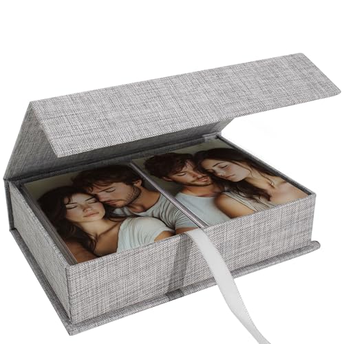 Photo Storage Box 8x10, Memory Box - Grey | Linen Material, Connected Lid, for Photos, Certificates, Scrapbooking Supplies, Keepsakes, Jewelry - color: Grey, size: 8"x10"