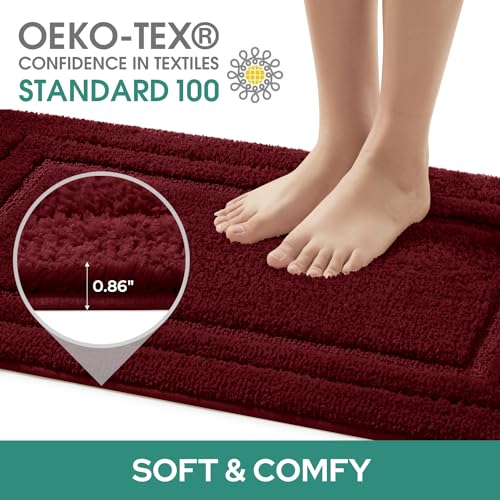 HOMEIDEAS Bathroom Rugs Sets 2 Piece, Super Soft and Absorbent Non Slip Microfiber U-Shaped Toilet Bath Mat Set (20"x32"+U20 x24, Burgundy Red) - color: Loop- Burgundy Red, size: 1'8" x 2'8" (20"x32"+U Shape 20"x24")