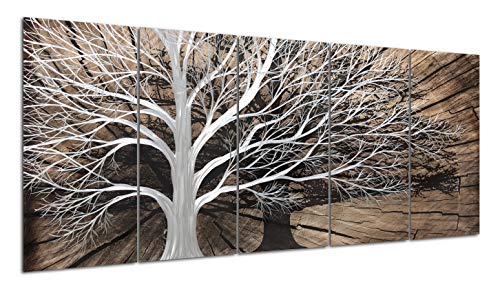 Yihui Arts Tree of Life Metal Wall Art Set - Handcrafted 3D Aluminum Sculpture, Silver Couples Artwork for Home Decor - Perfect Living Room, Bedroom, or Office Accent - color: Silver, size: 64"L x 24"W