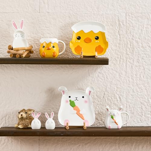 Bico Dreamy Rabbit Ceramic Hand Painted Salt & Pepper Shaker Set, Easter Decoration Table Top, Dishwasher Safe