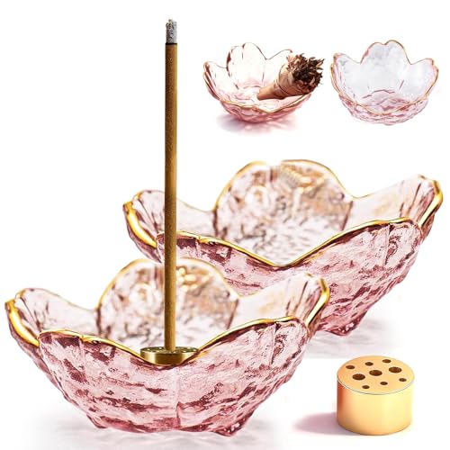 Stick Incense Holder Incense Burner Holders Backflow | 2pcs handmade glass cherry blossom incense stick holder, 9 incenses holes ash catcher, for incenses burning, home & spa decor - color: 2 Pcs Plum Blossom With Gilt-edged