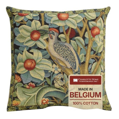 William Morris Woodpecker Left Tapestry Throw Pillow Cover 18x 18 in - color: Black Woodpecker Left