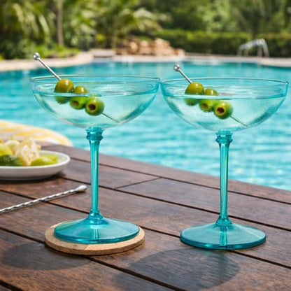LemonRoad 24 Pcs Plastic Coupe Glasses 9 oz Disposable Martini Glasses for Cocktails, Champagne, Desserts and Espresso, Drinkware Set for Weddings, Birthday Parties, Home Bars (Light Green) - color: Light Green