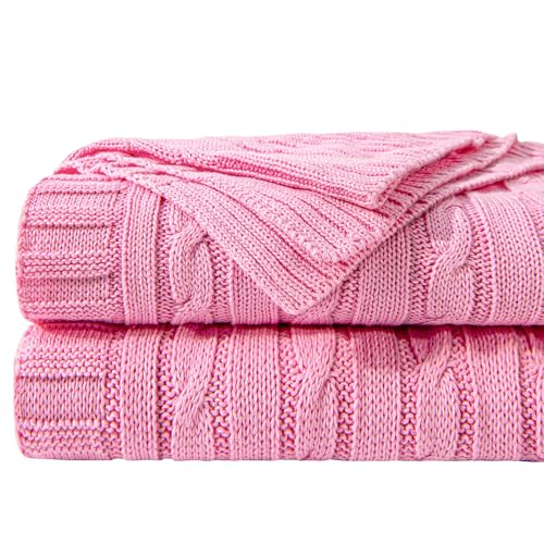 NTBAY Cotton Cable Knit Throw Blanket, 51 x 67, Pink | 100% Cotton Cable Knit Throw with Breathable, Lightweight Cnstruction for Sofa, Bed, Reading, and Decorative Layering - color: Pink, size: Throw(51"x67")