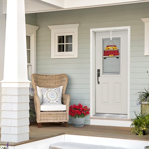 Interchangeable Welcome Sign for Front Door Red Farmhouse Truck Decor Hanging Sign with 11 Interchangeable Seasonal and Holiday Decor Signs 12x14 in. (Country Rustic) - style: Country Rustic