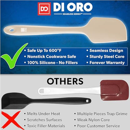 DI ORO Silicone Spatula Set - 600F Heat Resistant, 3-Pc Clay | Rubber scraper won't scratch nonstick pans; For baking, cooking, mixing, and frosting; BPA-free and dishwasher safe - color: Clay