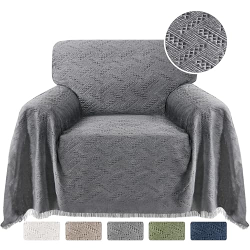 Turquoize Cotton Mixed Medium Blanket (71'x 91', Grey) - Geometrical Woven Jacquard Fabric, Durable, Machine Washable, for Sofa, Couch, Futon, Protector, Cover, Throw - color: Charcoal Gray, size: Medium: 71"x 91"