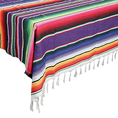 OurWarm 59 x 84 Inch Square Mexican Tablecloth Serape Blanket, Topic Purple | Mexican Party Decorations, Handmade Tassel, Cotton Fabric, Easy Clean, Colorfast, Fiesta Table Cloths for Picnic, Tapestry - color: Purple