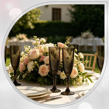 12 Pack Plastic Champagne Flutes, Black Reusable Champagne Glass | Unbreakable Hard Plastic Mimosa Cups Bulk with Stem, Fancy Stemware for Wedding, Party & NYE Celebration - color: Black