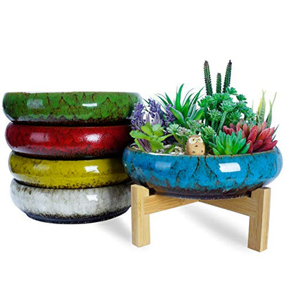 ARTKETTY Succulent Pots with Drainage - Large Succulent Planters with 2.2lb Mix Horticultural Lava Rock Pebbles, Planting Tools Set for Beginner- Shallow Bonsai Pot Ceramic Cactus Flower Plant Pot - color: White With Mix Lava Rock Pebbles