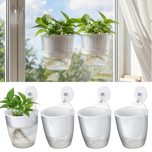 Hushee 4 Set Window Hanging Propagation Stations with Suction Cups Plastic Propagation Vases Propagated Plant Holder Wall Pots for Indoor Plants Office Home Garden Decoration Lover Gift (Clear) - style: Clear