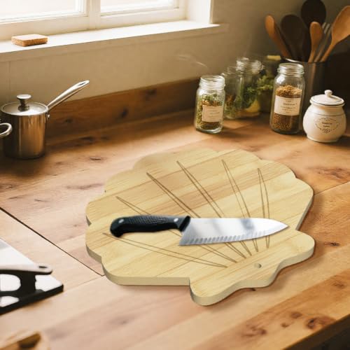 WEBEEDY Shell Shape Wood Cutting Board for Kitchen Decorative Serving Platters Chopping and Serving Charcuterie Board for Meat Fruit Birthday Housewarming Decor Gift, 13.4x12.6x0.6 inch/34x32x1.5 cm