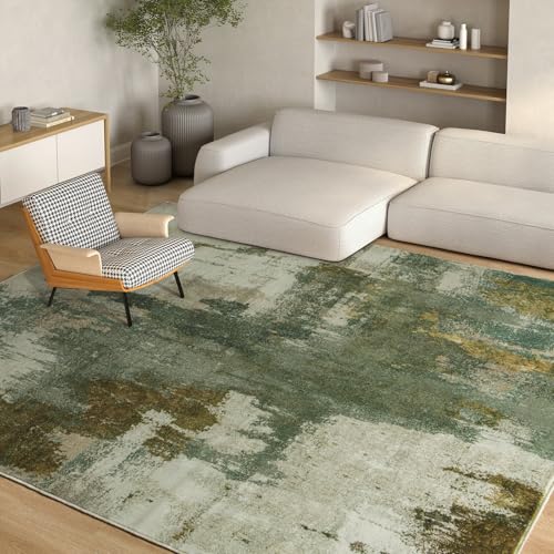 Kelarea Washable Area Rug 6x9, Non-Slip Low Pile Abstract Green | Water & Stain Resistant, Pet Friendly, Easy Clean, Ultra Soft, for Living Room, Bedroom, Nursery, Ofiice - color: Green, size: 6' x 9' (Rectangular)
