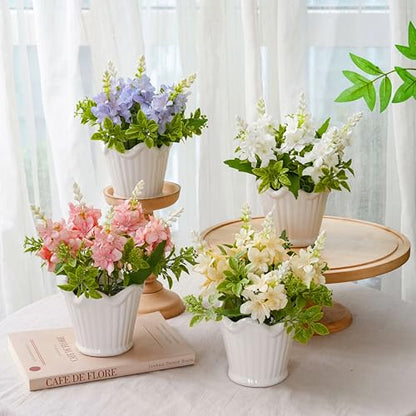 4PCS Artificial Spring Flowers with Ceramic Pot, Spanish Dagger Plants | Centerpiece Table Decorations – Faux Flowers in Ceramic Vase for Dining Table, Coffee Table, Home, Office & Spring Decor