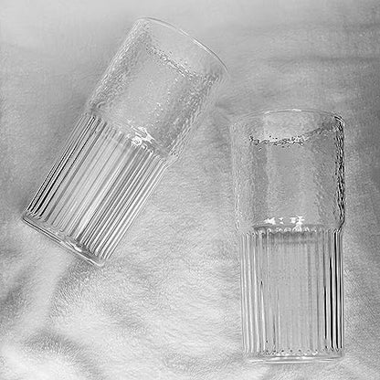 ANOTION 2Pcs 22 oz Iced Coffee Cups Drinking Glasses Iced Coffee Cup | Reusable Smoothie Cup Glass Tumbler Water Glasses Ribbed Glassware - color: Pink Lids