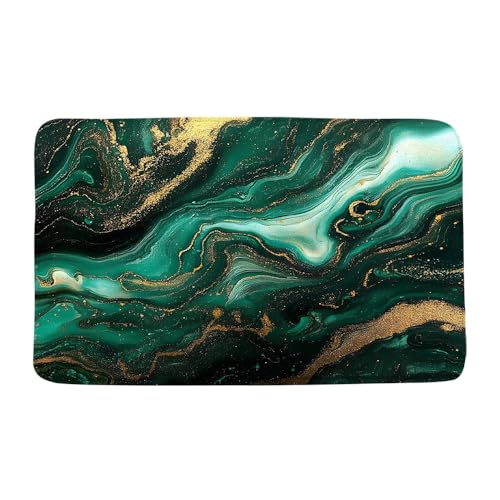 Marble Bath Mat Modern Emerald Green Abstract Marble Texture Gold Stripes Watercolor Cracked Lines Microfiber Memory Foam Bathroom Rug Doormat Toilet Floor Rug,20x32 Inch - size: 20x32Inch(50x80cm)