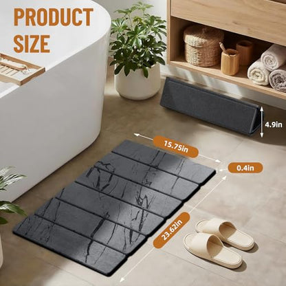Luxspire Stone Bath Mat, Stone Shower mat Foldable 24x16, Marble Gray | Quick & fast drying diatomaceous earth, Non-slip rubber base, Easy-clean surface for bathroom floor & outside shower - color: E-marble Gray