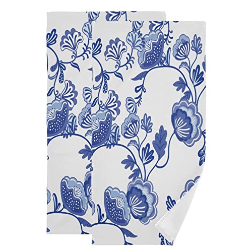 Blue Flower Chinoiserie Style Hand Towels Set of 2 Luxury Print Decorative Bathroom Towels Super Soft Highly Absorbent Fingertip Towels for Yoga Gym Spa Hotel Bathroom Kitchen 28x14 in - color: Blue Flowers