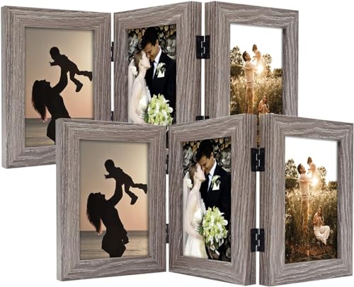 Golden State Art, 4x6 Triple Picture Frame Grey- Real Glass, 2 Pack | Trifold Photo Frame Vertical Display for Desktop - Three Folding Picture Collage - color: Gray, size: 4x6(2 Pack)