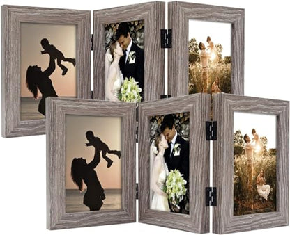 Golden State Art, 4x6 Triple Picture Frame Grey- Real Glass, 2 Pack | Trifold Photo Frame Vertical Display for Desktop - Three Folding Picture Collage - color: Gray, size: 4x6(2 Pack)