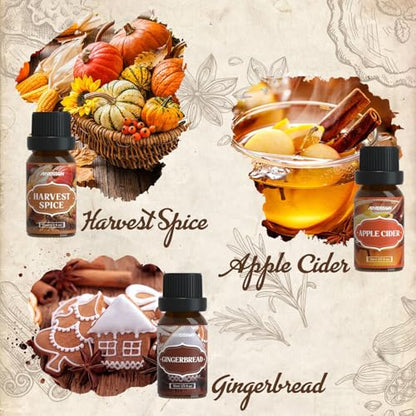 ARVIDSSON Autumn Spice Essential Oils Set, Fall Essential Oil for Diffuser - Cinnamon, Pumpkin Pie, Harvest Spice, Apple Cider, Gingerbread, Snickerdoodle, Cozy Fragrance Oils - color: Brown
