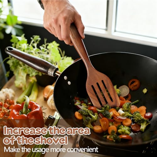 MYRAINBOW Wooden Spoons for Cooking, 10-Piece Teak Wooden Cooking Utensil Set with Holder, Nonstick, Heat Resistant Kitchen Utensils, Durable Wooden Cooking Spoons, Kitchen Cooking Gifts for Women Men - color: 10 Piece Natural Wood Color