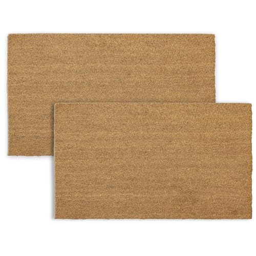 Coir Door Mats 17" X 30", Pack of 2, Non-Slip Sturdy, PVC Backed, Heavy Duty, Easy to Clean, Ideal for Door Entrance, Patio, Porch, Backyard, Garages, Plain Mat - color: Plain Mat, 2 Pack