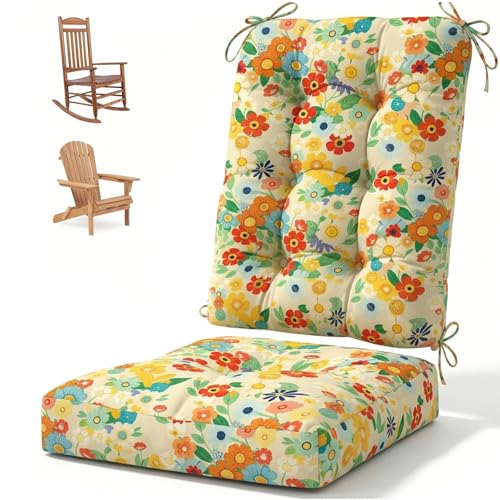 Outdoor Waterproof Rocking Chair Cushion Premium Oxford Patio Lounge Cushions Backed Bottom Thick Cotton Rocking Chair Pads 2pcs Set of Upper and Lower with Ties, Daisy - color: 6#, size: 1 Pack