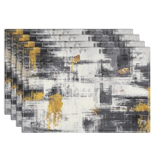 Emvency Farmhouse Placemats Set of 4, 12x18 Inch, White Black Gold | Abstract Vintage Art Painting Table Mats for Outdoor Home Party Kitchen Dining Decoration - color: Abstract Black Glod, size: Set of 4