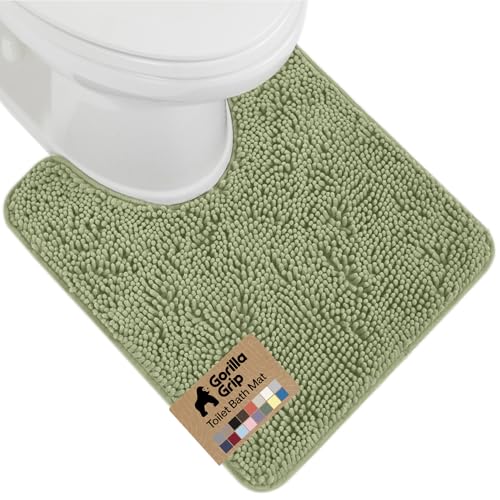 GORILLA GRIP Plush Absorbent Shaggy Chenille Bath Rug Mat for Oval Toilet Base with Rubber Backing, Machine Washable Rugs, Soft Microfiber Contour Mats for Toilets, Quick Dry, Bathroom Decor, Sage - color: Sage, size: 24" X 19" Oval Contour