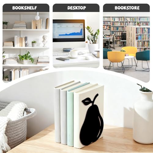 5.3"x4.3"x6" Metal Bookends, Heavy Duty Book Ends for Shelves | Apples And Pears Theme Cast Iron Book Supports, 1 Pair Decor Stoppers for Desk, Library, Office & Home Shelves - style: Apples And Pears