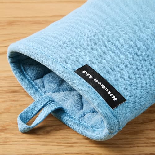 KITCHENAID Gourmet Series Gridlines Mini Oven Mitts 2-Pack Set, Heat Resistant up to 600°F, Soft Silicone Grip, Magnetic Cuff, Blue Velvet, 5.5"x9" - color: Blue Velvet