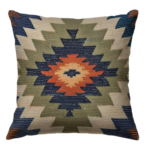 Vintage Turkish Pattern Throw Pillow Covers 18x18 Inch, Moroccan Design Double-Sided Printed Pillowcase, Farmhouse Couch Decor Gift for Sofa Bedroom Living Room (Green&Blue) - color: Green&blue