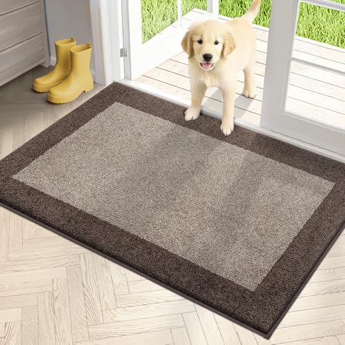 PURRUGS Dirt Trapping Indoor Door Mat, 32" x 48", Beige & Grayish Brown | Machine Washable, Non-Slip, Waterproof TPR Backing, Super Absorbent, Low Profile, Entryway Rug for Muddy Paws and Shoes - color: Beige & Grayish Brown, size: 32" X 48"