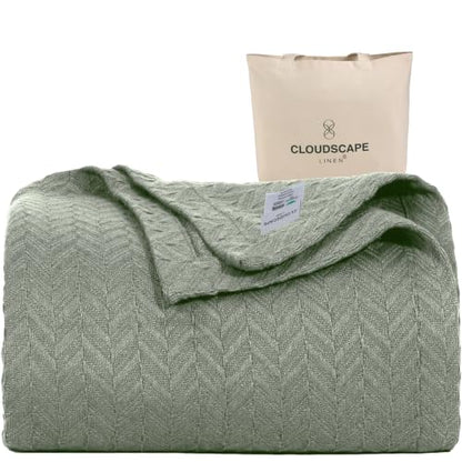 CSL Premium Cotton Blanket Queen Bed,Cooling & Soft, 92"x92", Olive Green | Queen Summer Blanket, Fits up to Full Size Bed, Soft & Breathable for All Season, Gift Ready with Reusable Tote Bag - color: 05. Olive Green, size: Queen / Full (92" x 92")