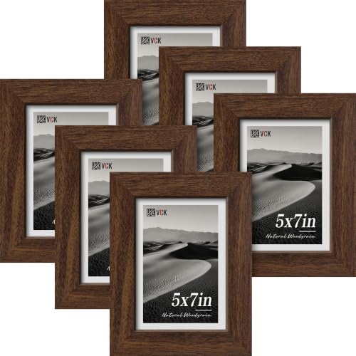 VCK 5x7 Picture Frames Brown - Wide Border Wood Poster Frame, Multi-Directional Display Family Photos, Office Prints, Studio/Gallery Artwork, Woodgrain Series, Tabletop & Wall Hanging, Set of 6 - color: Brown, size: 5 x 7