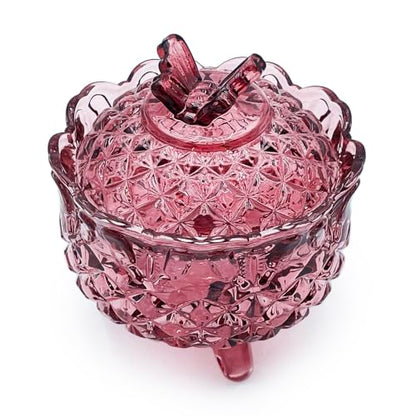 Crystal Glass Candy Snack Barrel Storage Jar Embossed Luxury Cookie Buffet Canister With Lids Jewelry Box Jar Biscuit Containers（Butterfly-Purplish-Red） - color: Butterfly-Purplish-Red